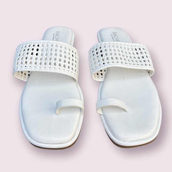 Rachel Zoe Women’s 8 White Woven Flat Sandals with Toe Ring, Rachel Zoe Sandals - Picture 2 of 13